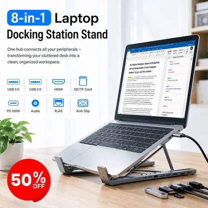 8-in-1 Laptop Docking Station Stand – More Ports, Less Clutter
